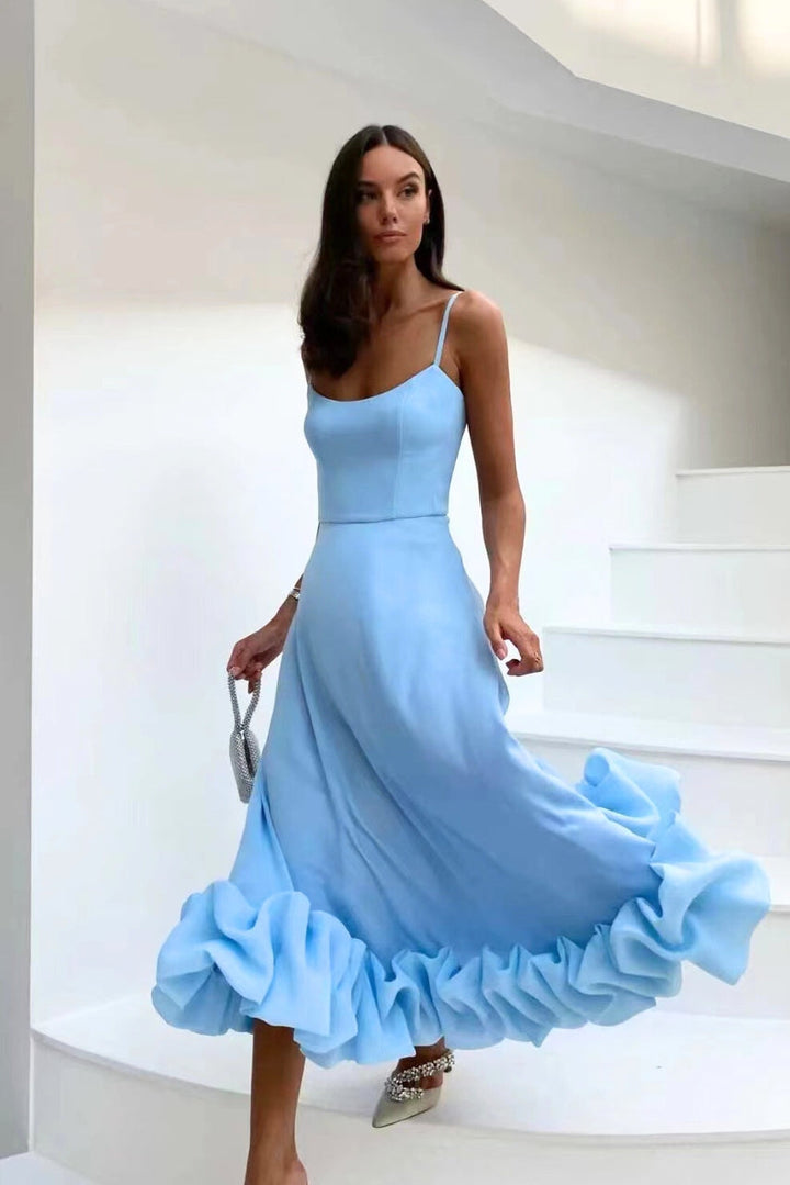 Flowing scoop neck maxi dress for women, ideal as a homecoming gown or special occasion outfit.