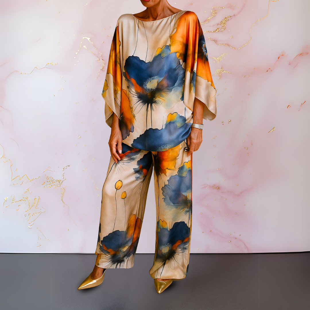 Elegant women's satin two-piece set for versatile day-to-night style. Perfect matching co-ord outfit.
