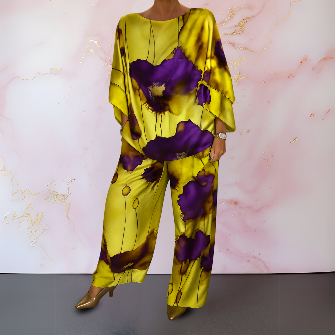 Sophisticated women's satin set, perfect for special occasion fashion, elegant evening wear, or brunch.
