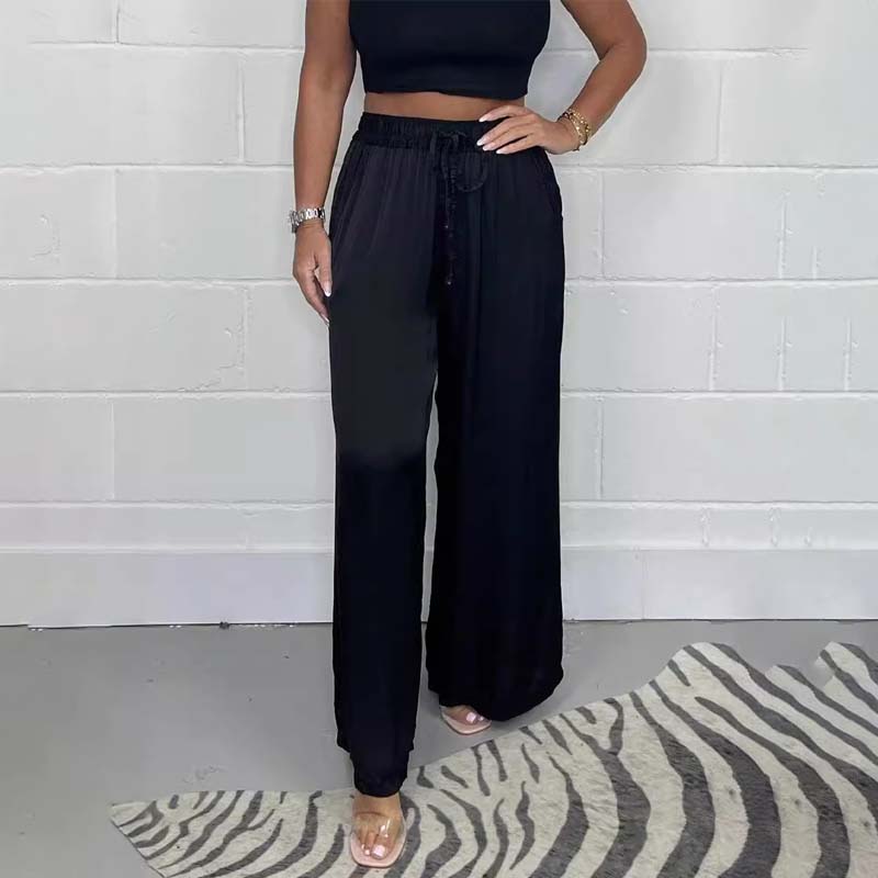 Fashionable women's satin wide-leg trousers, a must-have for a chic spring wardrobe