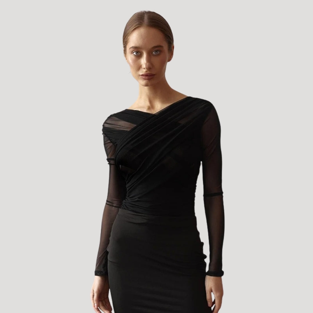 Women's spring fashion sheer wrap long-sleeve top, a versatile and lightweight blouse for any occasion.