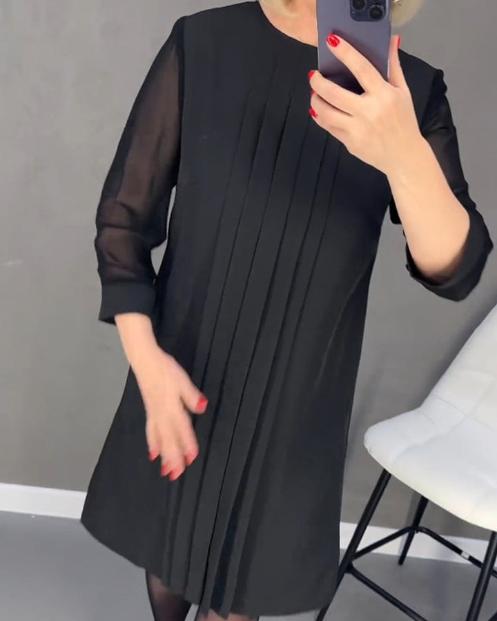 Modern Gabrielle shift dress for women, featuring elegant mesh accents, perfect for office or party.