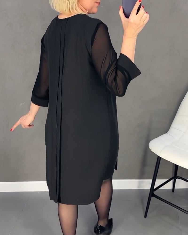 Versatile women's elegant shift dress with mesh details, suitable for parties, office, or casual chic.