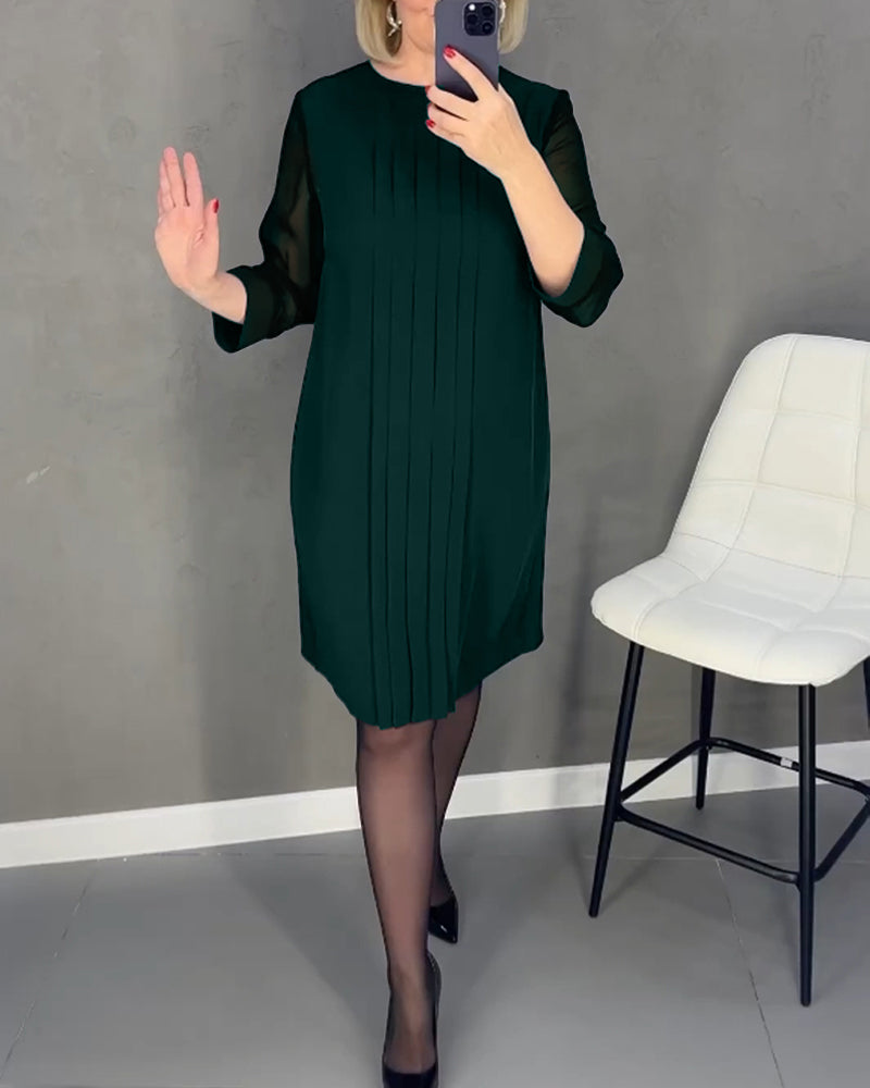 Party-ready women's shift dress, elegant mesh details, long sleeve, comfortable and stylish.