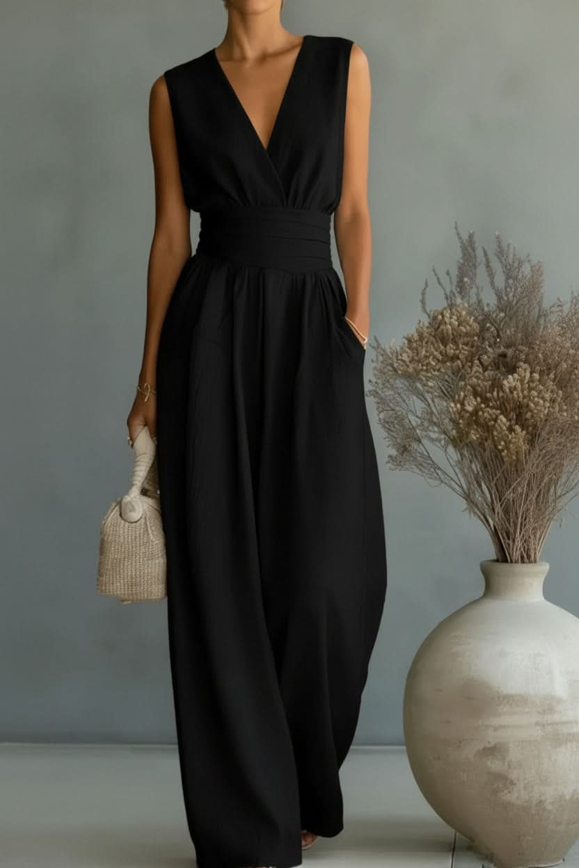 Elegant women's sleek cross waist duo set in black, perfect for professional wear & business casual fashion.