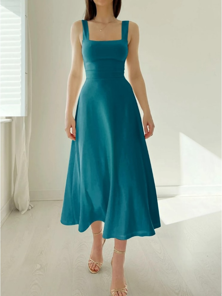 Comfortable women's sleeveless A-line midi dress. Flattering fit, perfect for warm weather and versatile styling.