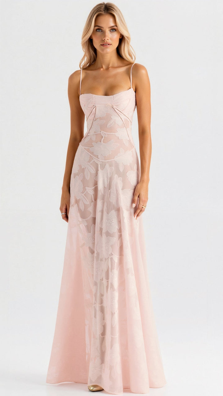 Full-length elegant slip maxi dress for women, suitable for wedding guest attire