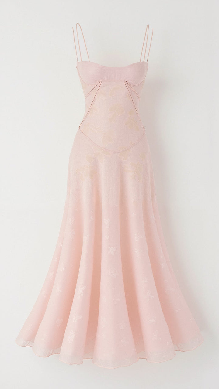 Beautiful women's wedding guest slip maxi dress, offering an elegant evening wear look