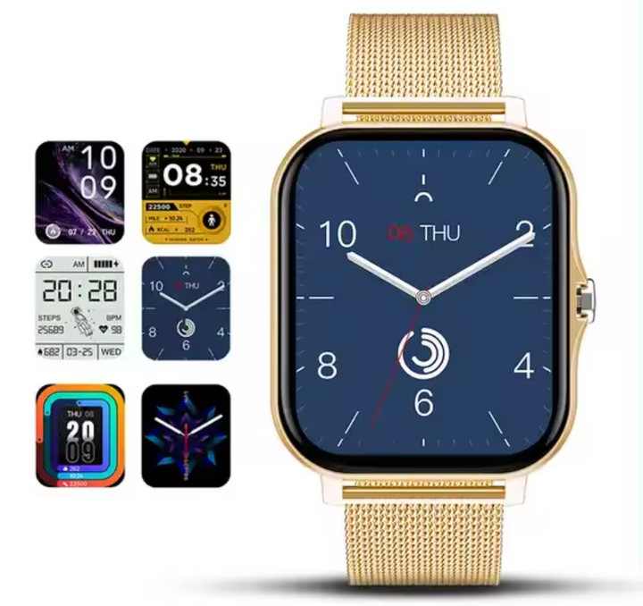 Woman wearing an elegant smartwatch. Fitness tracker & health monitor for active, stylish women on the go.