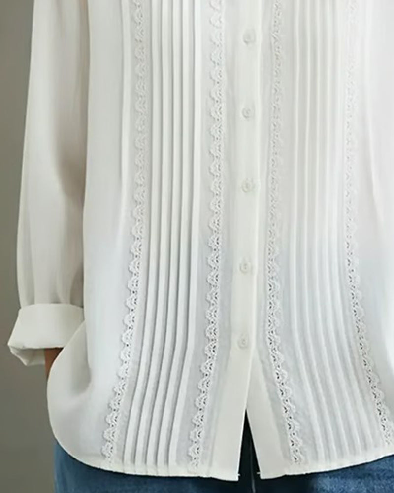 Women's elegant solid long sleeve blouse with doll collar, a versatile button-up top for autumn & spring style.