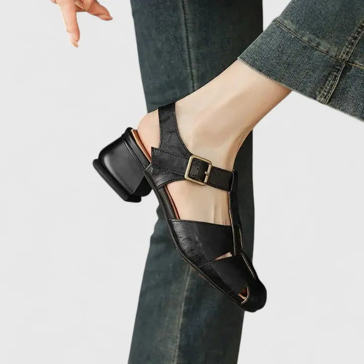Elegant strappy block heel sandals for women, featuring a chic square toe design for modern comfort.