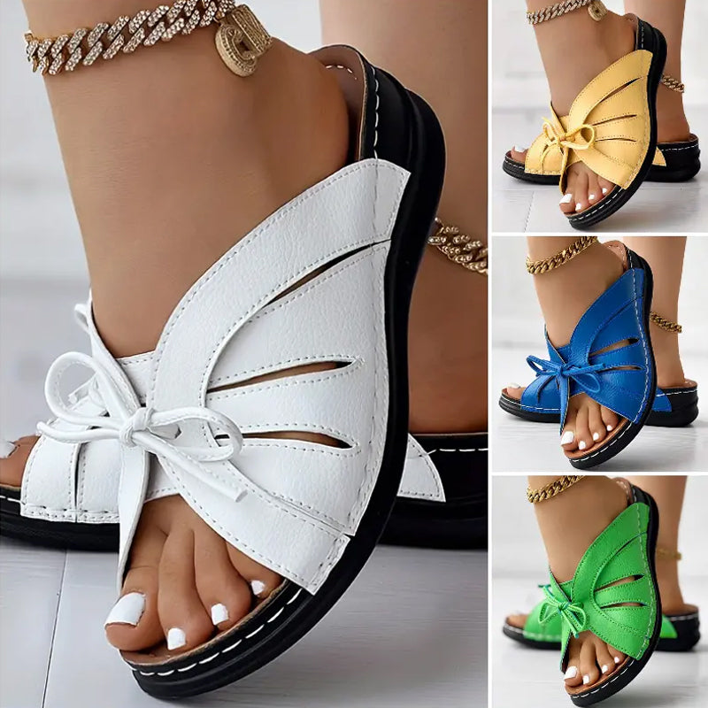 Stylish women's bowknot sandals, comfortable flat design for casual summer wear
