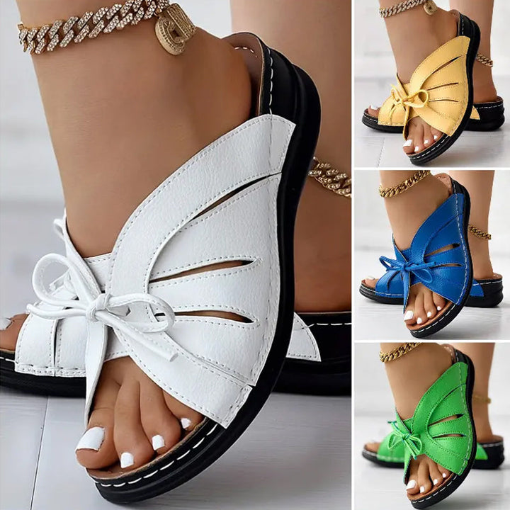 Stylish women's bowknot sandals, comfortable flat design for casual summer wear