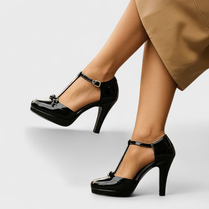 Chic women's T-strap platform high heels, designed for comfort and captivating fashion footwear.