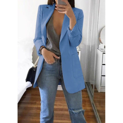 Chic women's long sleeve tailored blazer jacket, a versatile piece for elegant professional office wear.