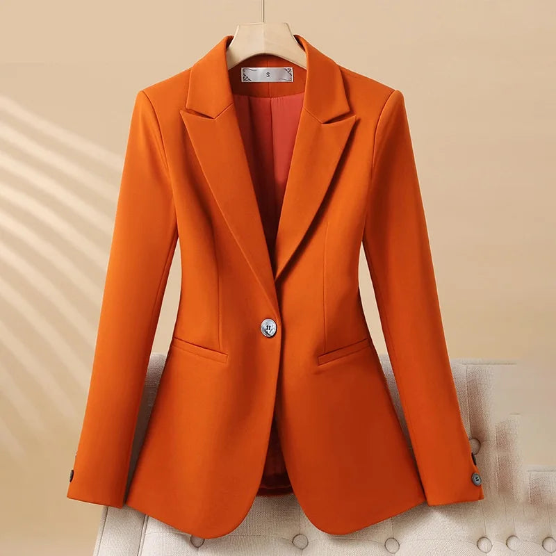 Elegant women's tailored fitted blazer. Perfect for office wear & professional fashion. Versatile long sleeve jacket.