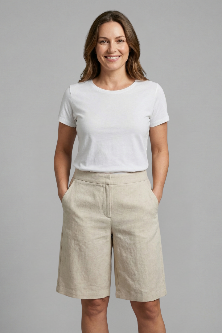 Chic tailored knee-length shorts for women, featuring a flat front design for elegant summer style.