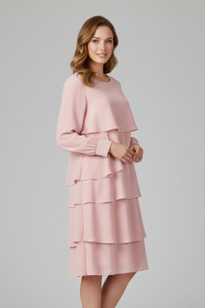 Flowing women's tiered long sleeve dress, an elegant and versatile choice for spring and autumn fashion.