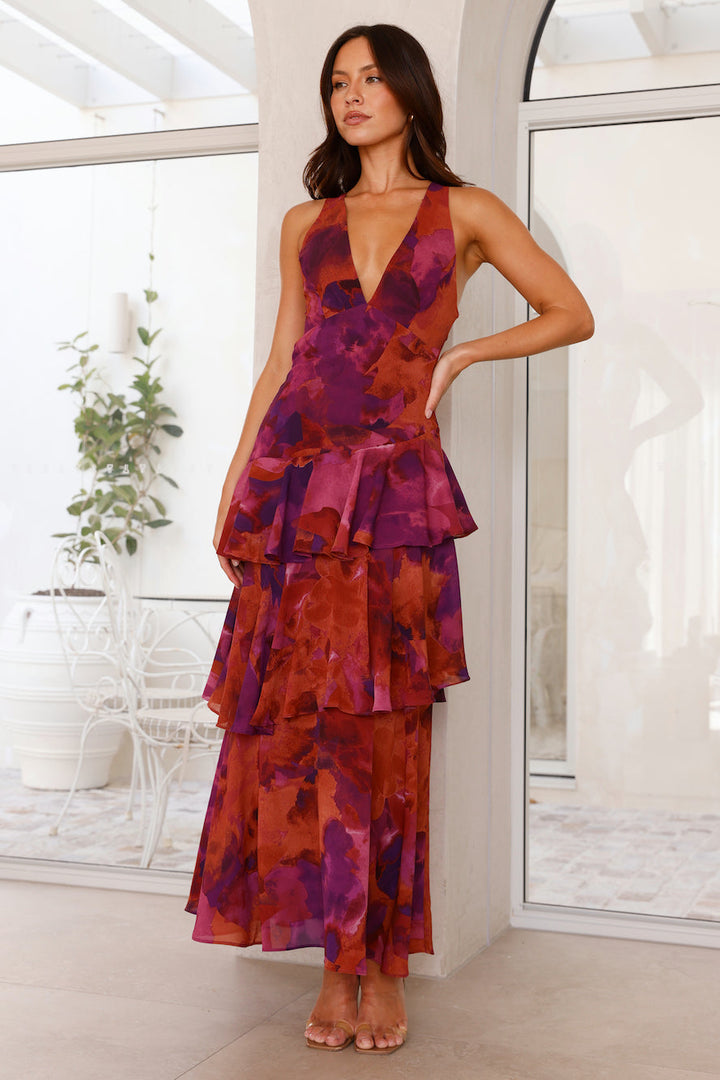 Maxi floral tiered dress for women, offering an elegant spring/summer look
