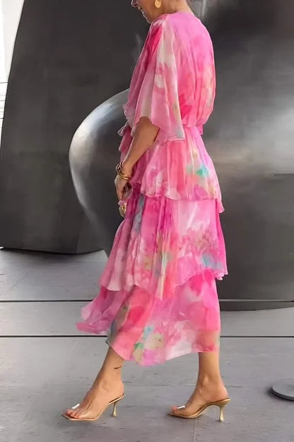 Printed tiered wrap dress for women, an elegant choice for evening wear, parties, and formal events.