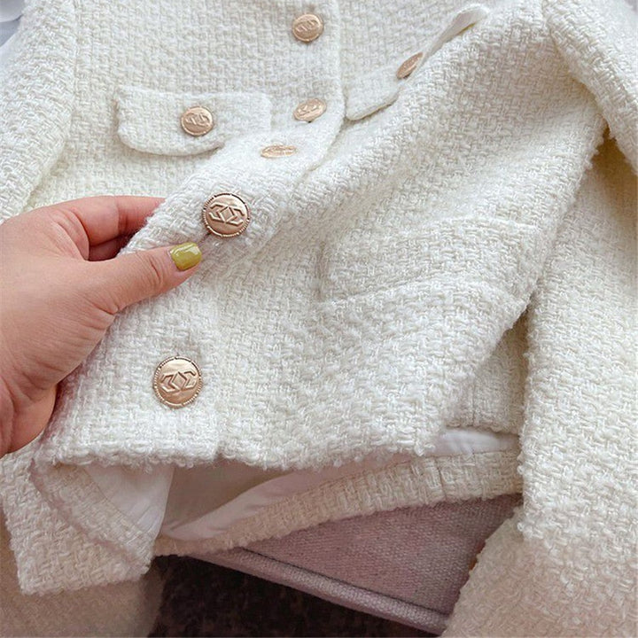 Ladies' elegant tweed jacket, round neck, perfect classic style outerwear for modern women.