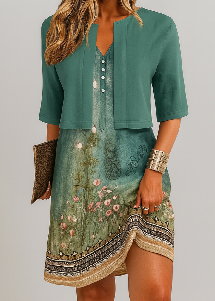 Women's elegant two-piece long skirt summer dress. Comfortable maxi outfit for parties, vacations & fashion.