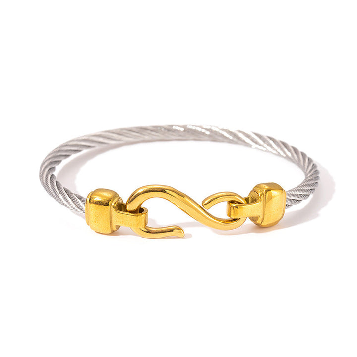 Sophisticated women's two-tone knot twisted bangle, an ideal gift for any jewelry lover.