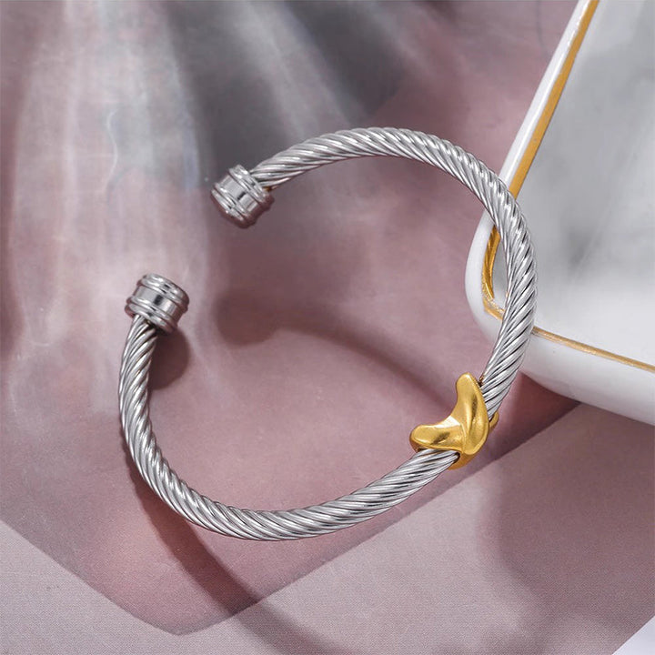 Gift-ready women's two-tone knot twisted bangle, an ideal jewelry accessory.