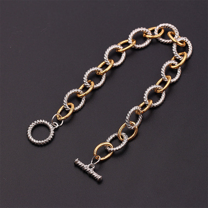 Women's accessory: elegant two-tone knot twisted bangle bracelet, high-quality stainless steel.
