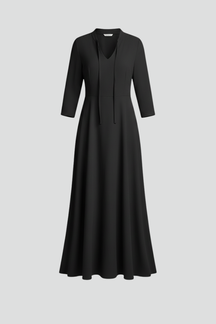 Flattering women's V-neck long sleeve ankle-length dress. Sophisticated maxi for various events.