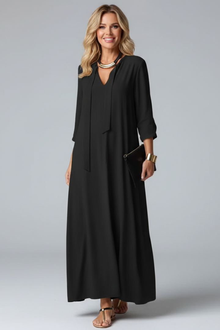 Everyday women's V-neck long sleeve ankle-length dress. Chic and feminine versatile maxi style.
