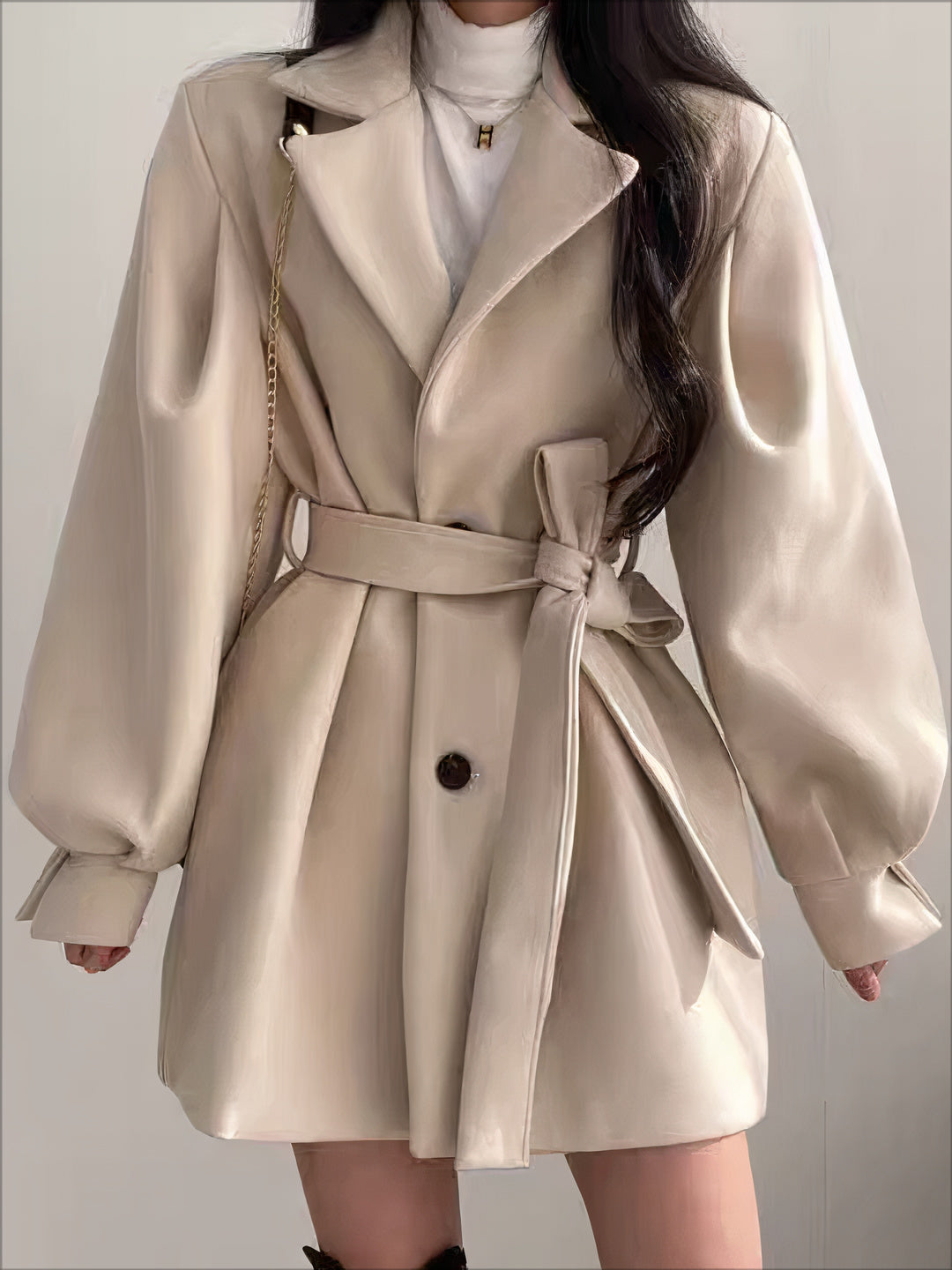 Elegant women's warm belted wool winter coat in black. Stylish outerwear for cold weather & autumn fashion.