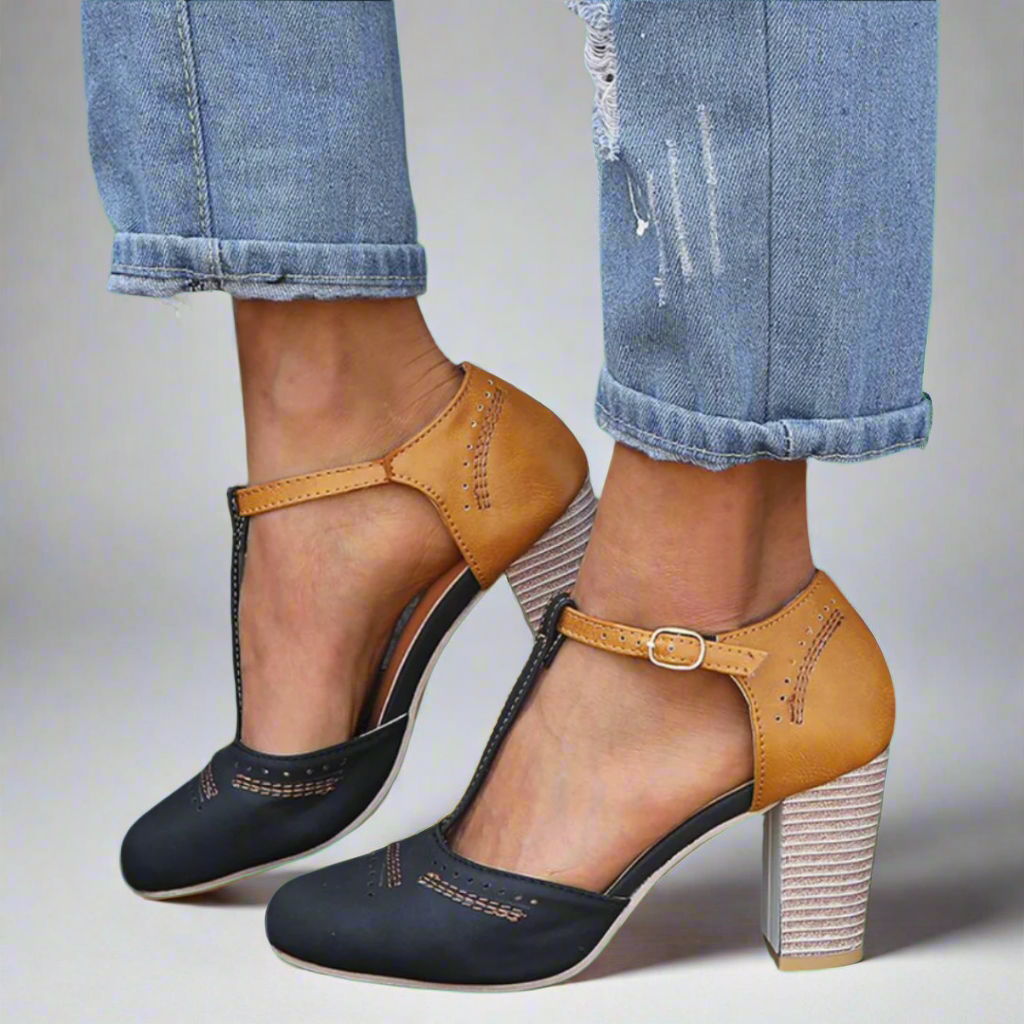 Elegant women's wedding shoes with comfortable block heel, pointed toe & secure ankle strap. Perfect formal or party heels.