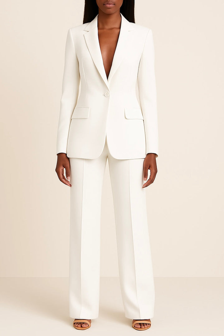 Modern women's business attire: a perfectly tailored formal suit set with a sleek blazer and trousers.