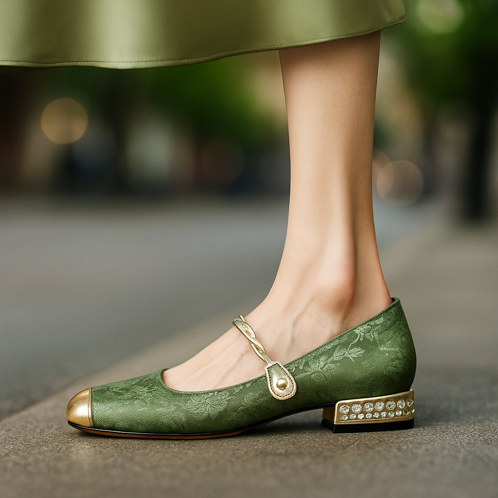 Elegant women's white pearl flats with metallic toe cap, perfect for comfort & style.