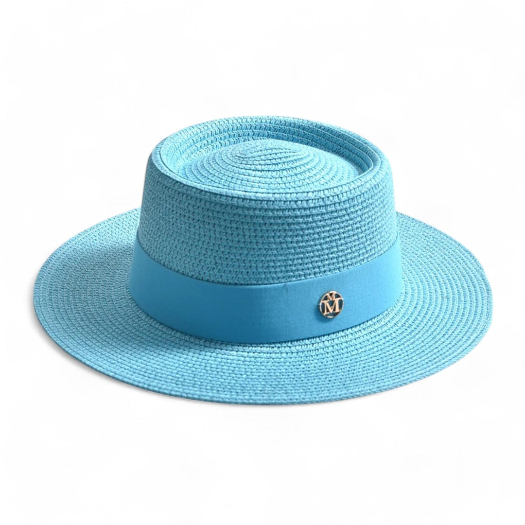 Women's elegant straw sun hat with a wide brim, ideal for beach, summer, and outdoor events.