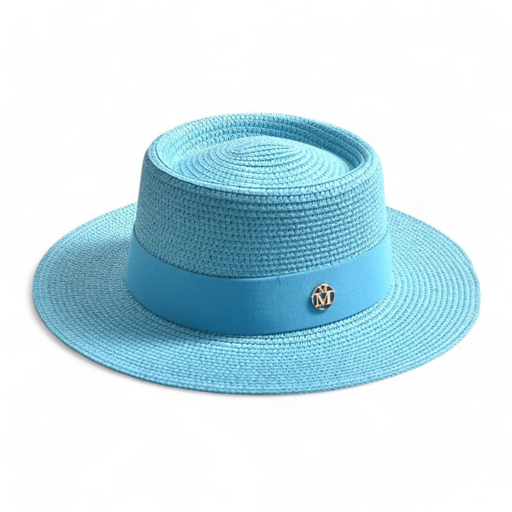 Women's elegant straw sun hat with a wide brim, ideal for beach, summer, and outdoor events.