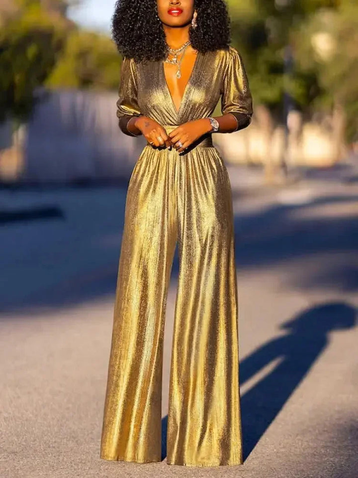 Sophisticated women's evening jumpsuit, a glamorous wide leg design for formal and party wear.
