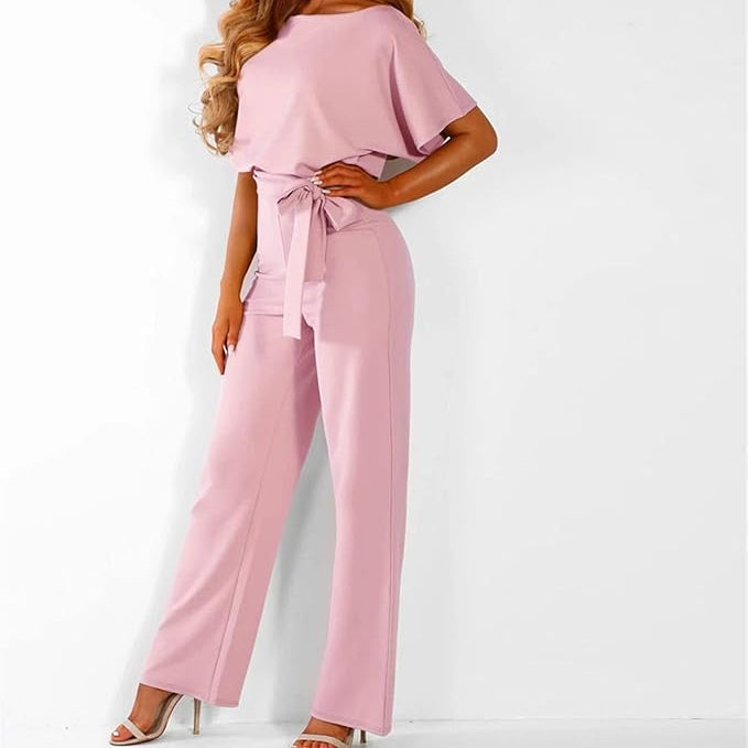 Women's elegant wide-leg belted jumpsuit. A comfortable and stylish one-piece fashion statement.