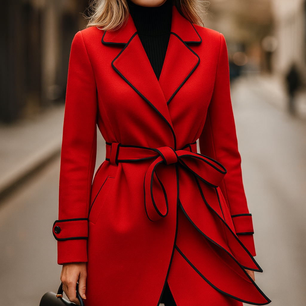 Warm wool-blend longline coat for women, belted at the waist, ideal elegant winter outerwear