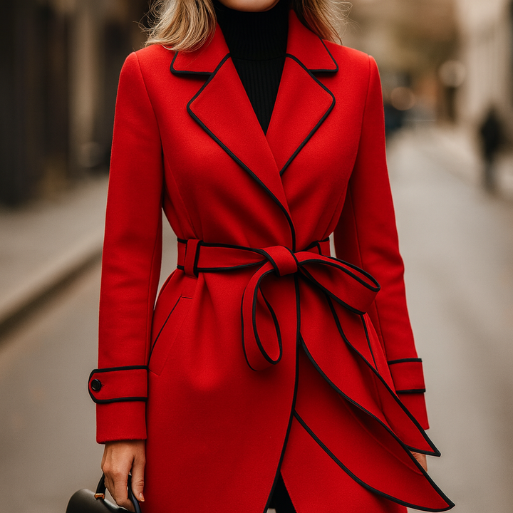 Warm wool-blend longline coat for women, belted at the waist, ideal elegant winter outerwear