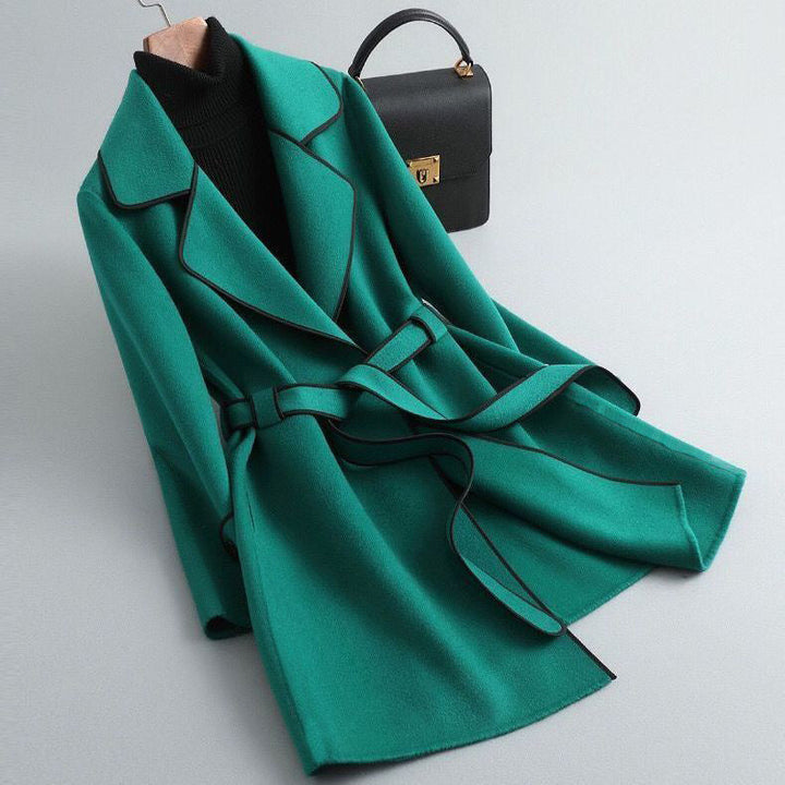 Versatile women's wool-blend belted coat, longline design suitable for chic winter layering