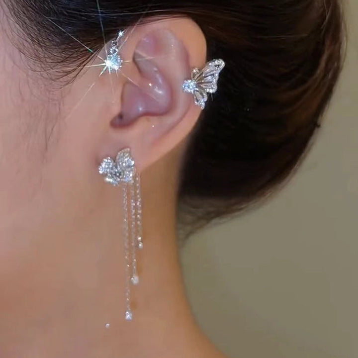 Fashionable women's dangle earrings, featuring a stunning zircon butterfly design.