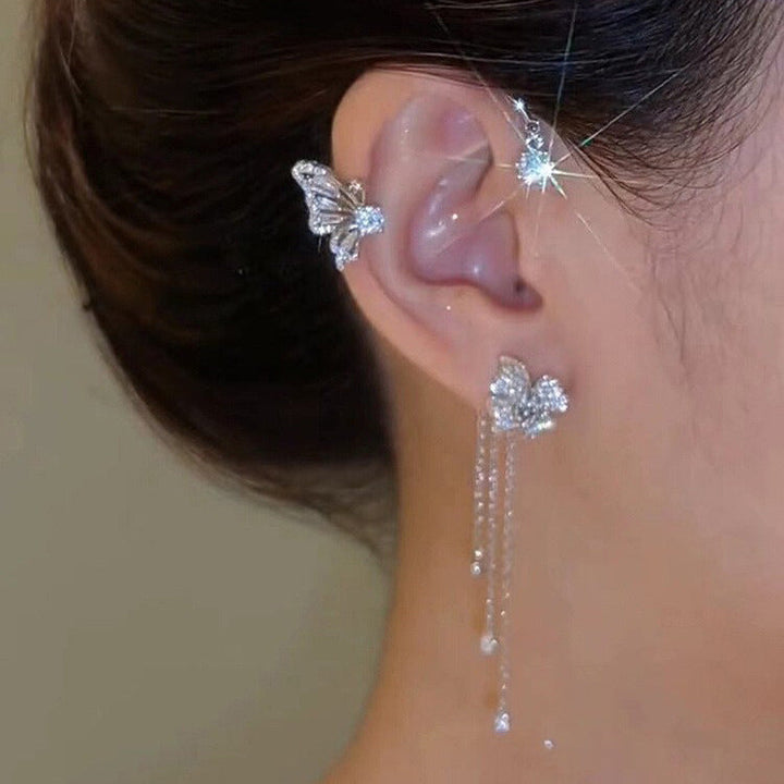 Graceful women's zircon butterfly and tassel earrings, a captivating piece of fashion jewelry.