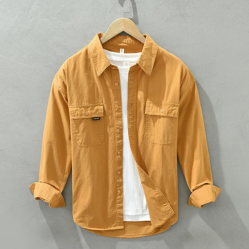 Yellow mustard women's relaxed fit long sleeve button-down shirt, versatile casual top