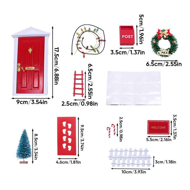 A charming miniature elf door adorned with festive lights, enhancing Christmas holiday decor