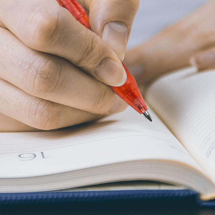 Close-up of the eraser tip on an erasable gel pen, showing how corrections are made easily