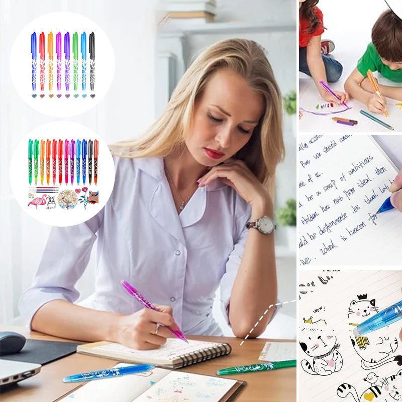 Brand new pack of erasable gel pens, still in packaging, ready for retail purchase, school supplies