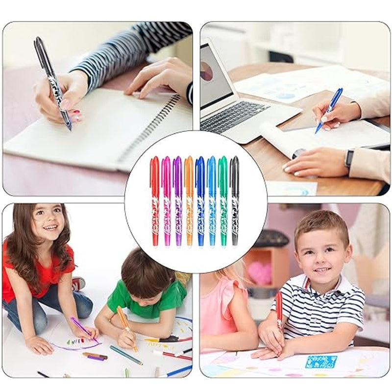 Set of erasable gel pens with vibrant colored inks, perfect for students and professionals