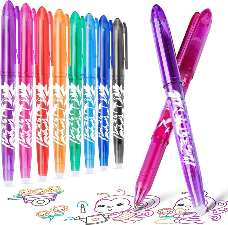 Pack of erasable gel pens, 12 vibrant colors, essential writing tools for notes and drafts